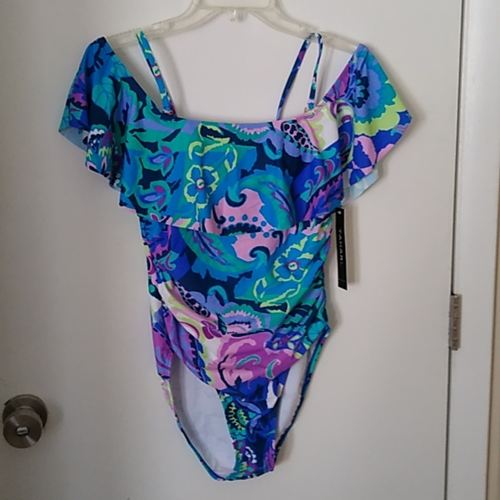 Tahari Multi Color One Piece Swimsuit - NWT - Size Large